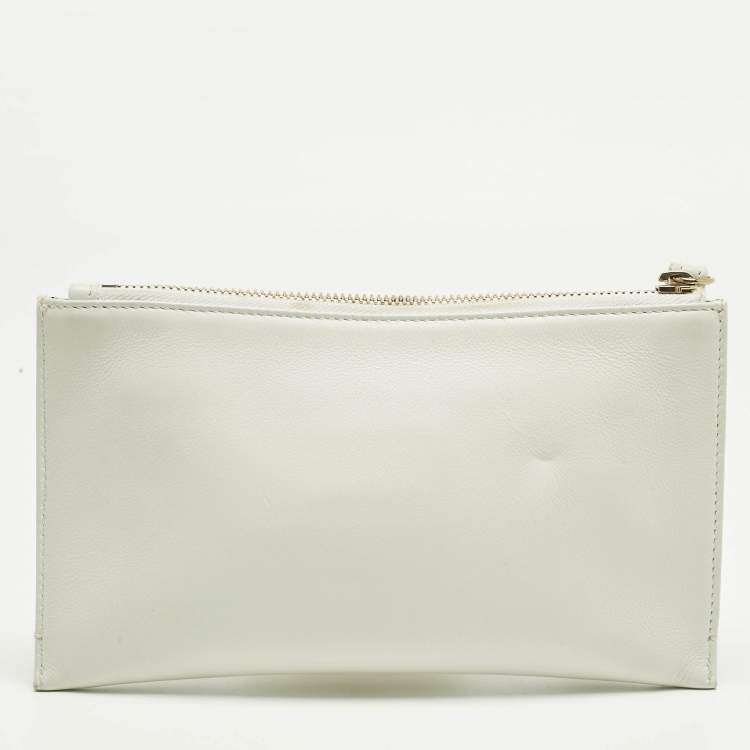 مملوكة مسبقًا Emilio Pucci White Leather Wristlet Zip Pouch