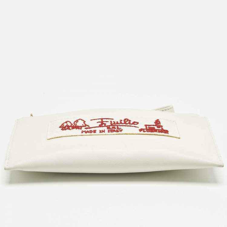 مملوكة مسبقًا Emilio Pucci White Leather Wristlet Zip Pouch