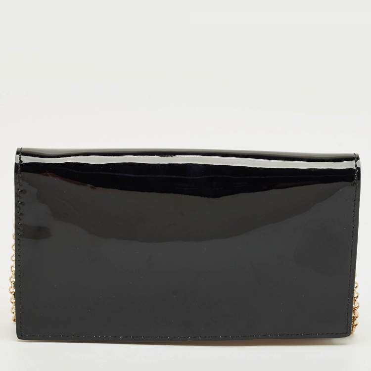 مملوكة مسبقًا محفظة بسلسلة إيملو بوتشي جلد براءة اختراع أسود مع غطاء