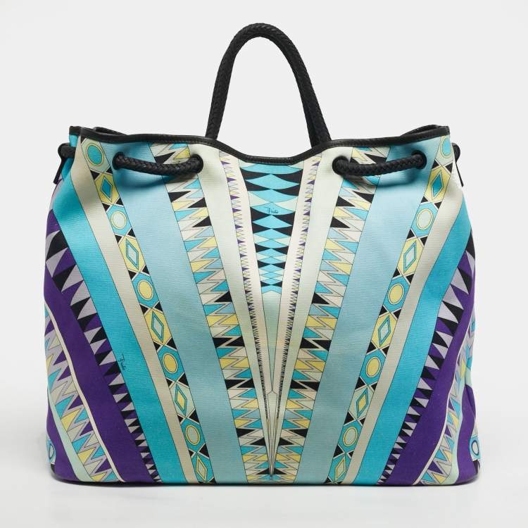 Pre Owned Emilio Pucci Multicolor Printed Canvas Beach Bag