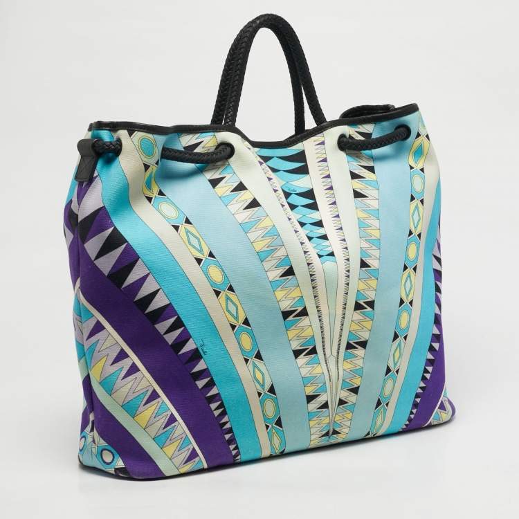Pre Owned Emilio Pucci Multicolor Printed Canvas Beach Bag