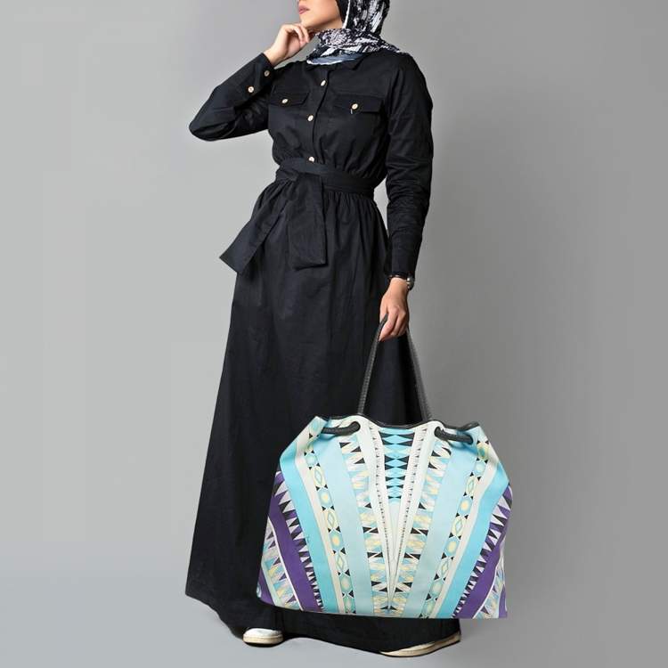 Pre Owned Emilio Pucci Multicolor Printed Canvas Beach Bag