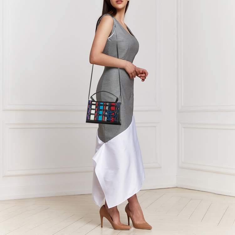 Pre Owned Emilio Pucci Multicolor Woven Fabric and Leather Top Handle Bag