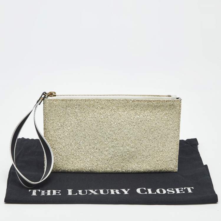 Pre Owned Emilio Pucci Off White White Glitter and Satin Wristlet Pouch