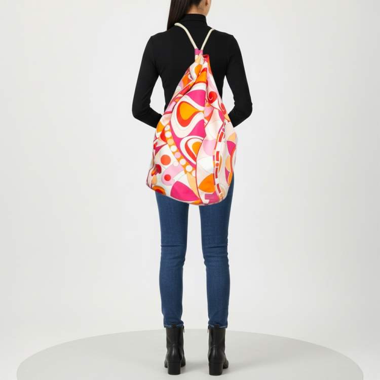 Pre Owned Emilio Pucci Rope Multicolor Printed Fabric Drawstring Backpack