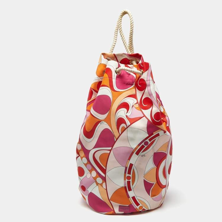 Pre Owned Emilio Pucci Rope Multicolor Printed Fabric Drawstring Backpack