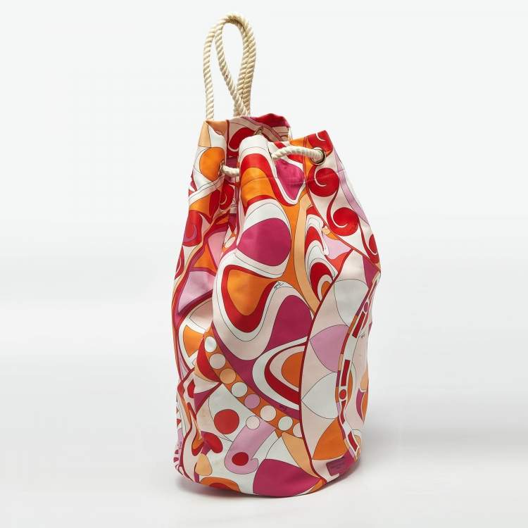 Pre Owned Emilio Pucci Rope Multicolor Printed Fabric Drawstring Backpack