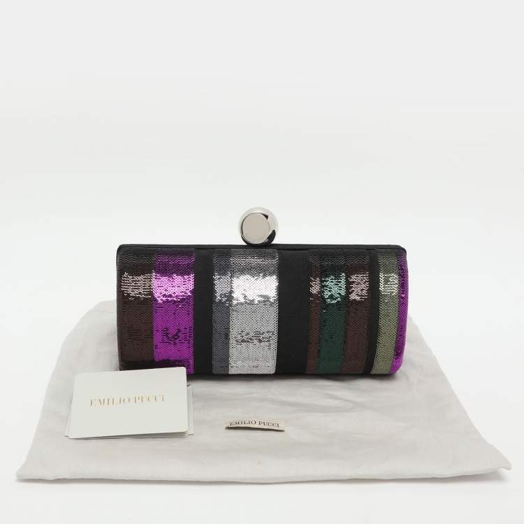 مملوكة مسبقًا Emilio Pucci Multicolor Stripe Satin and Sequins Clutch