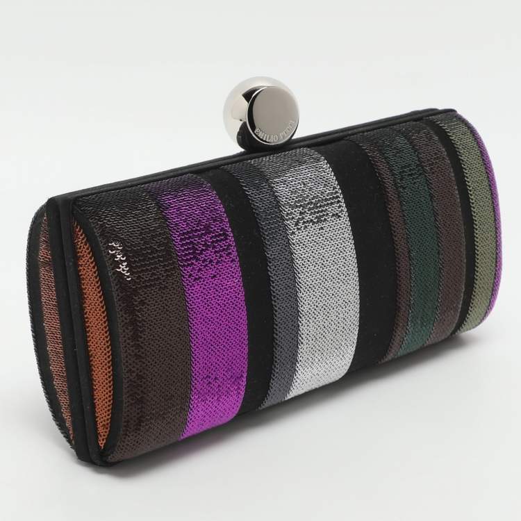 مملوكة مسبقًا Emilio Pucci Multicolor Stripe Satin and Sequins Clutch