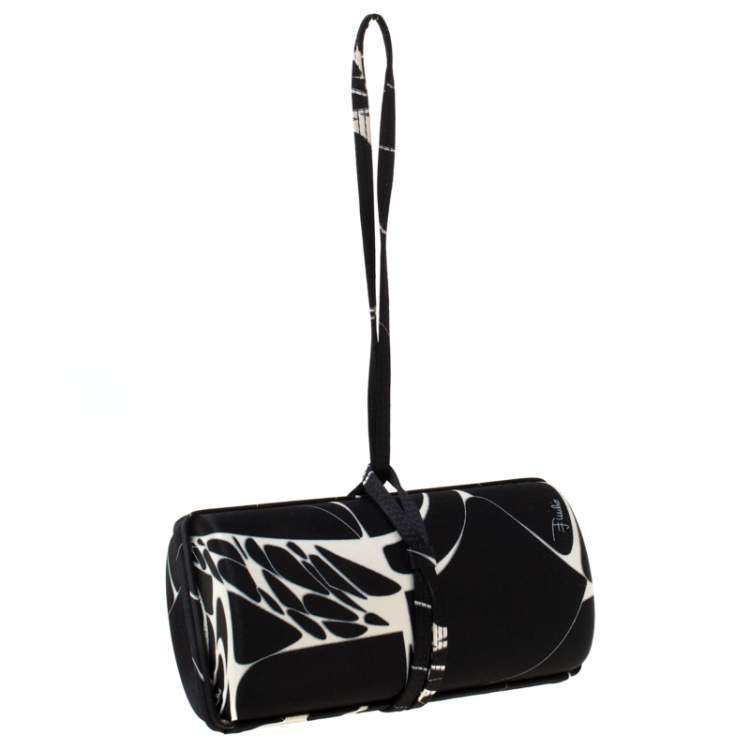 Pre Owned Emilio Pucci Black/White Satin Clutch