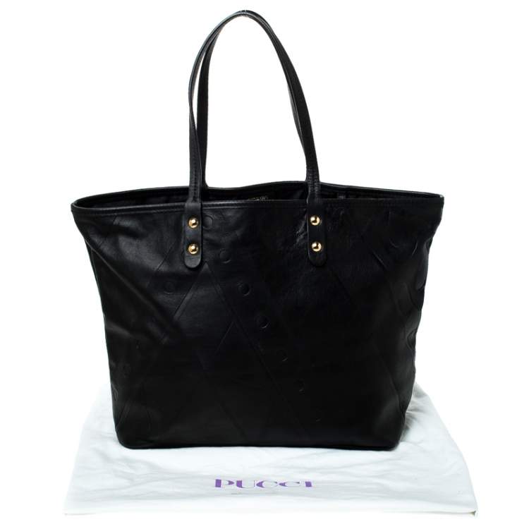 Pre Owned Emilio Pucci Black Leather Shopper Tote 