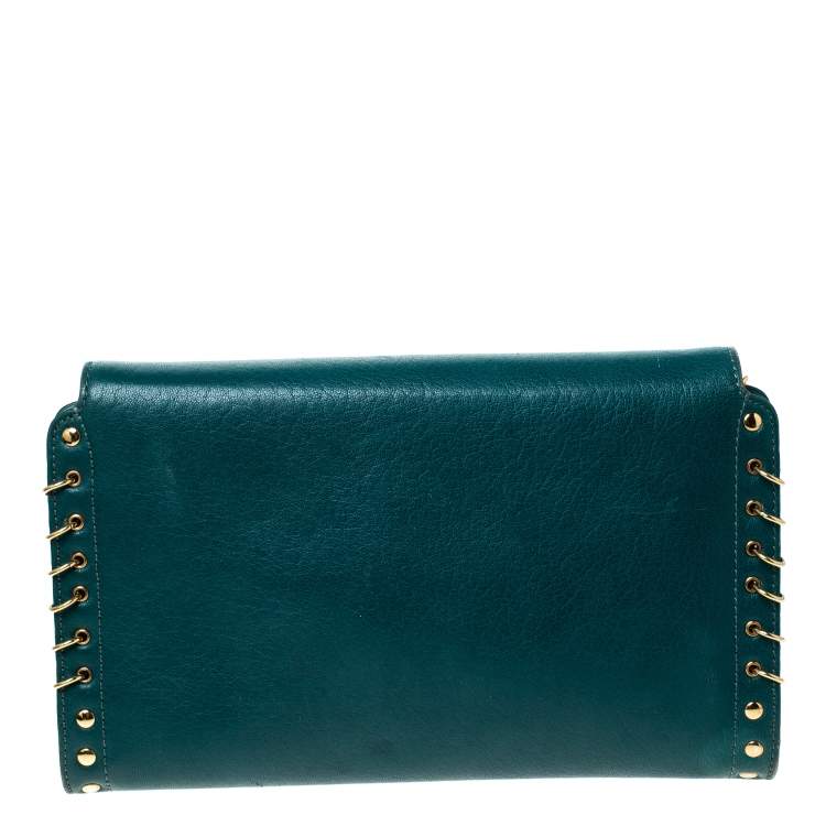 Pre Owned Emilio Pucci Turquoise Leather Chain Shoulder Bag
