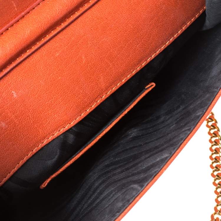 Pre Owned Emilio Pucci Copper Brown Leather Ring Accented Chain Shoulder Bag