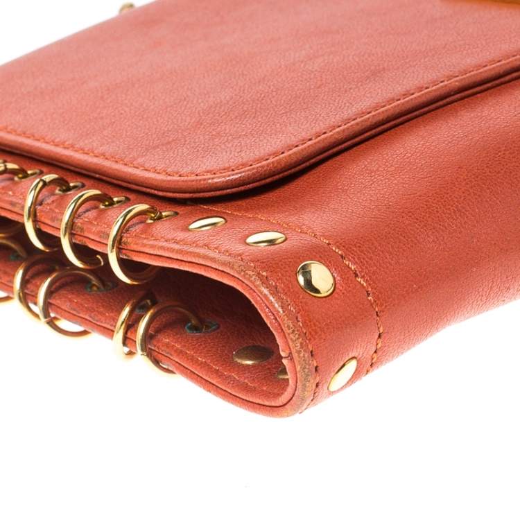 Pre Owned Emilio Pucci Copper Brown Leather Ring Accented Chain Shoulder Bag