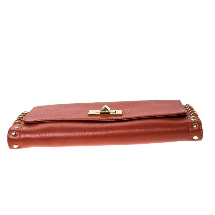 Pre Owned Emilio Pucci Copper Brown Leather Ring Accented Chain Shoulder Bag