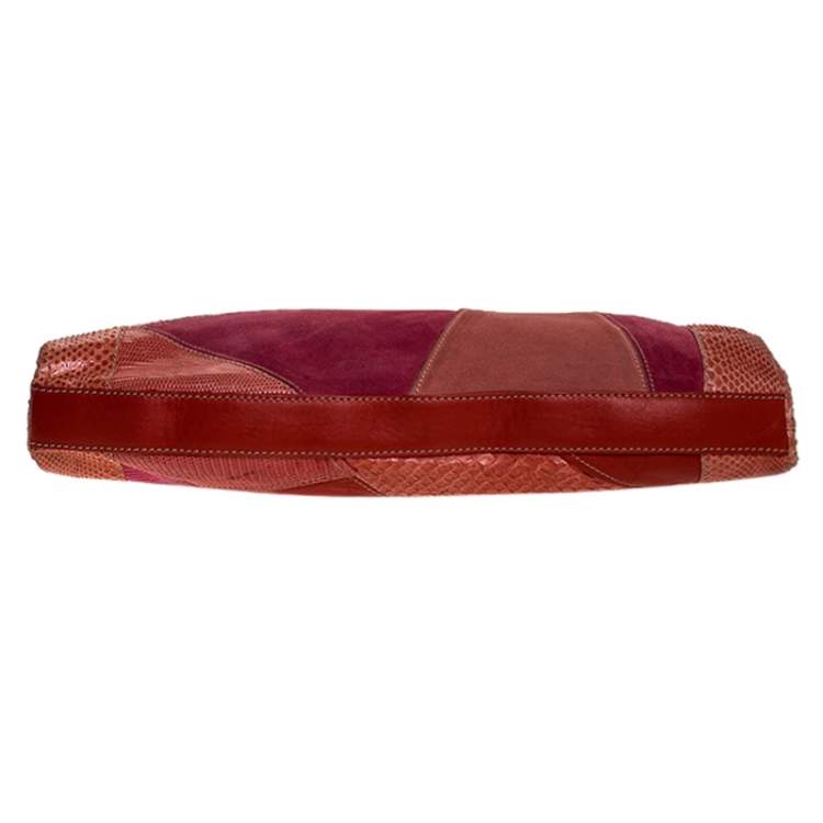 Pre Owned Emilio Pucci Orange/Pink Python/Lizard and Suede Patchwork Clutch 