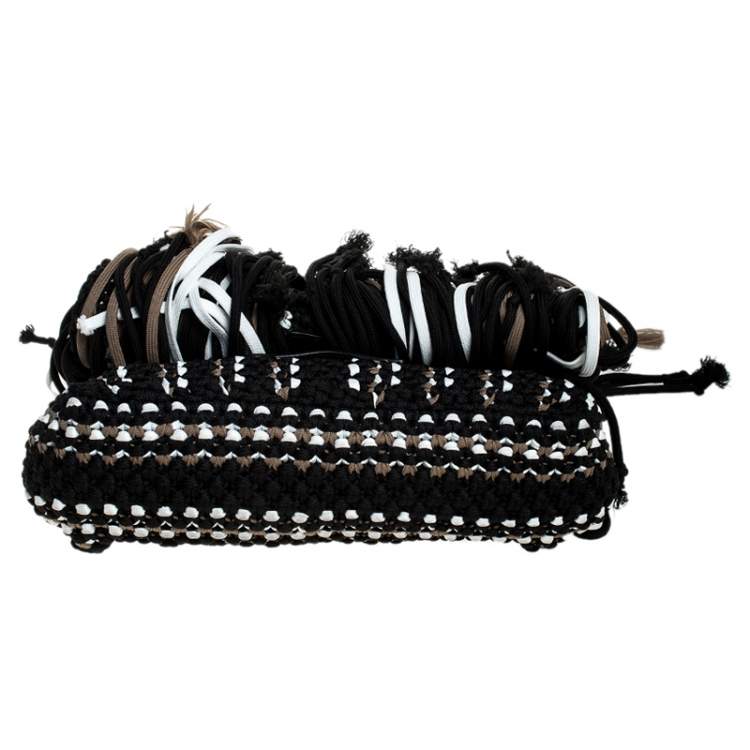 Pre Owned Emilio Pucci Black Fabric Fringe Macrame Shoulder Bag