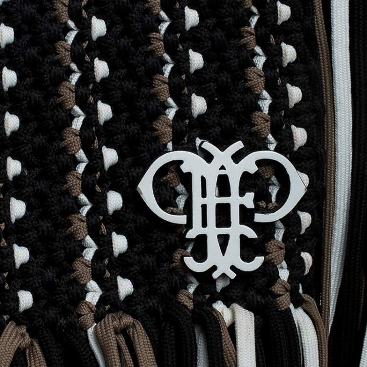 Pre Owned Emilio Pucci Black Fabric Fringe Macrame Shoulder Bag