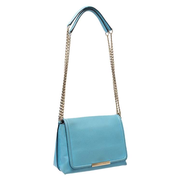 Pre Owned Emilio Pucci Light Blue Leather Newton Chain Shoulder Bag