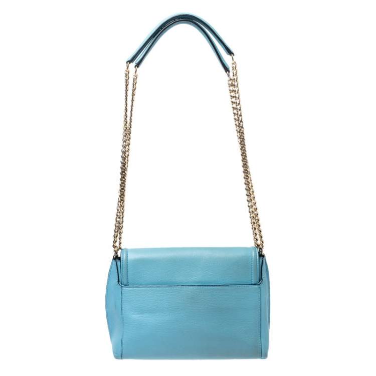 Pre Owned Emilio Pucci Light Blue Leather Newton Chain Shoulder Bag