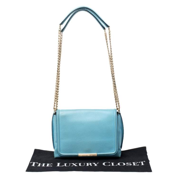 Pre Owned Emilio Pucci Light Blue Leather Newton Chain Shoulder Bag