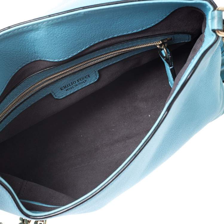 Pre Owned Emilio Pucci Light Blue Leather Newton Chain Shoulder Bag
