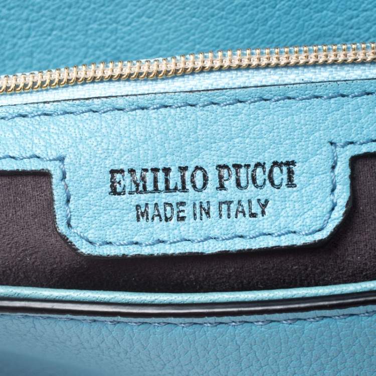 Pre Owned Emilio Pucci Light Blue Leather Newton Chain Shoulder Bag