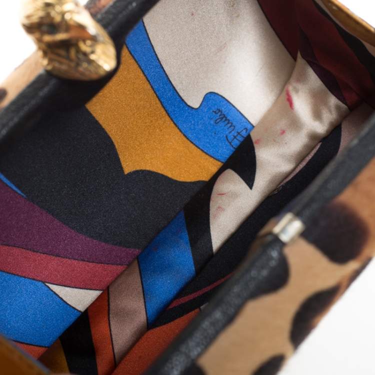 Pre Owned Emilio Pucci Brown Calfhair Eagle Box Clutch