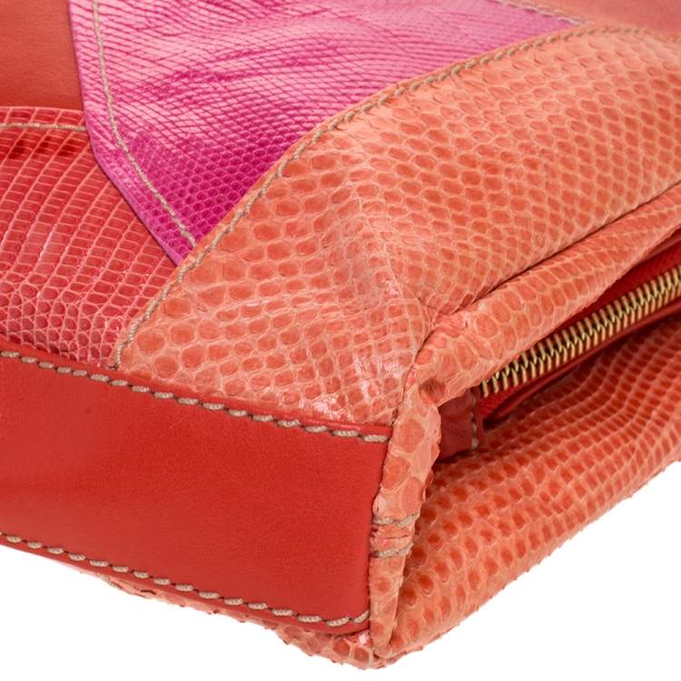 Pre Owned Emilio Pucci Multicolor Exotic and Leather Color Block Frame Clutch
