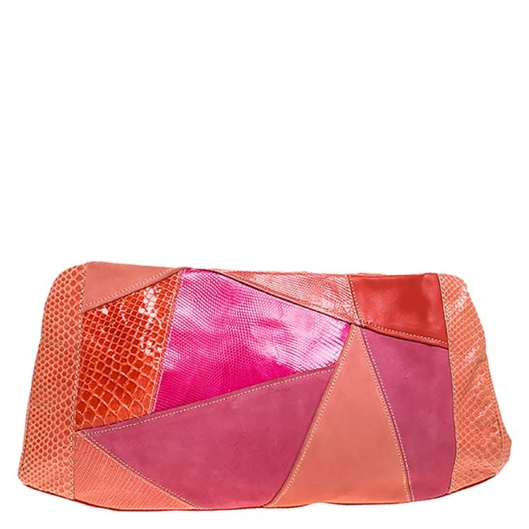 Pre Owned Emilio Pucci Multicolor Exotic and Leather Color Block Frame Clutch