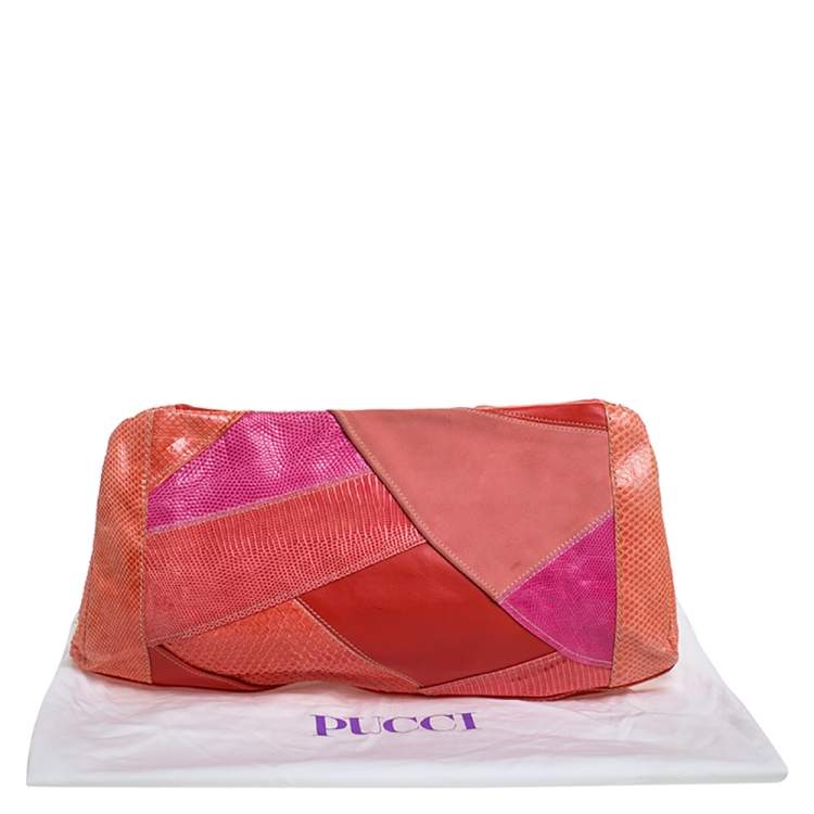 Pre Owned Emilio Pucci Multicolor Exotic and Leather Color Block Frame Clutch
