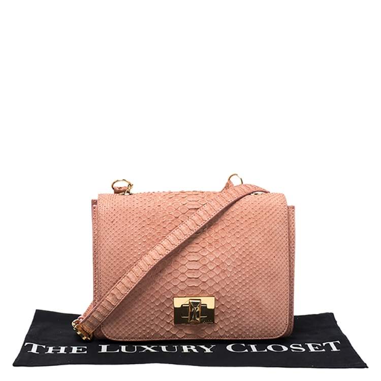 Pre Owned Emilio Pucci Coral Snakeskin Effect Leather Flap Shoulder Bag