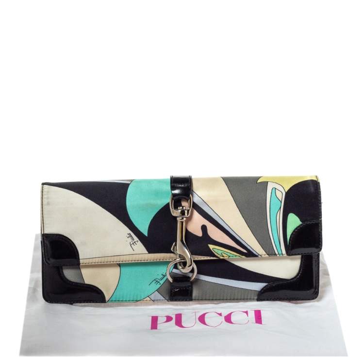 Pre Owned Emilio Pucci Multicolor Printed Satin and Patent Leather Clutch