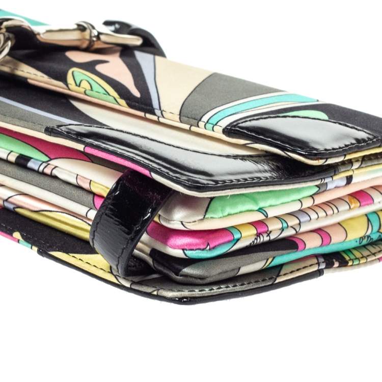 Pre Owned Emilio Pucci Multicolor Printed Satin and Patent Leather Clutch