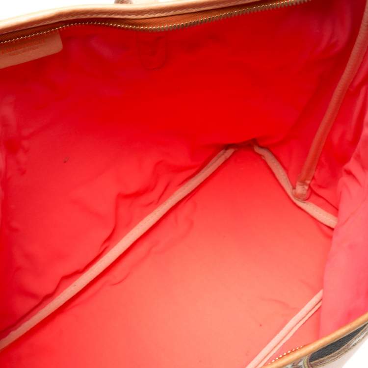 Pre Owned Emilio Pucci Peach Printed Coated Canvas and Leather Zip Tote