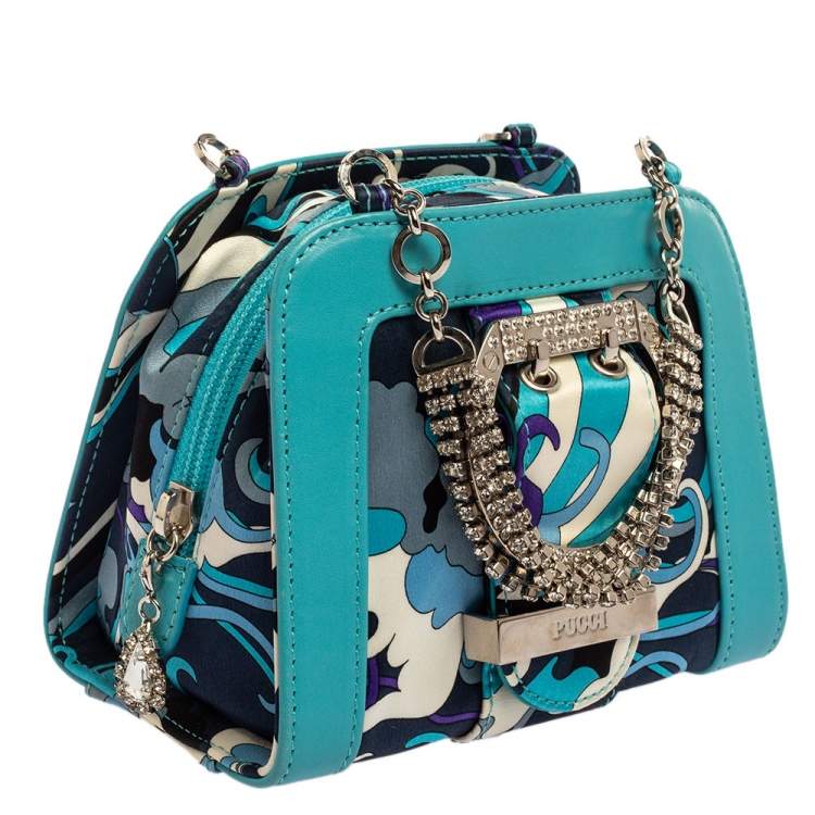 Pre Owned Emilio Pucci Multicolor Satin and Leather Chain Bag
