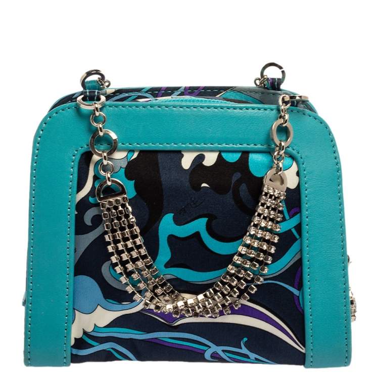 Pre Owned Emilio Pucci Multicolor Satin and Leather Chain Bag