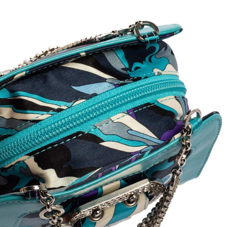 Pre Owned Emilio Pucci Multicolor Satin and Leather Chain Bag