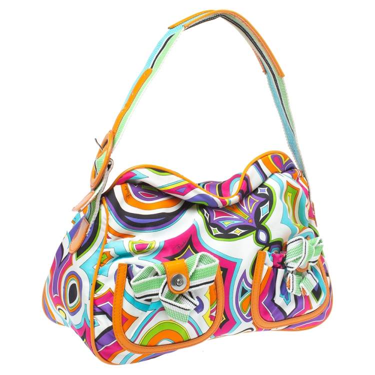 Pre Owned Emilio Pucci Multicolor Printed Fabric Double Pocket Shoulder Bag