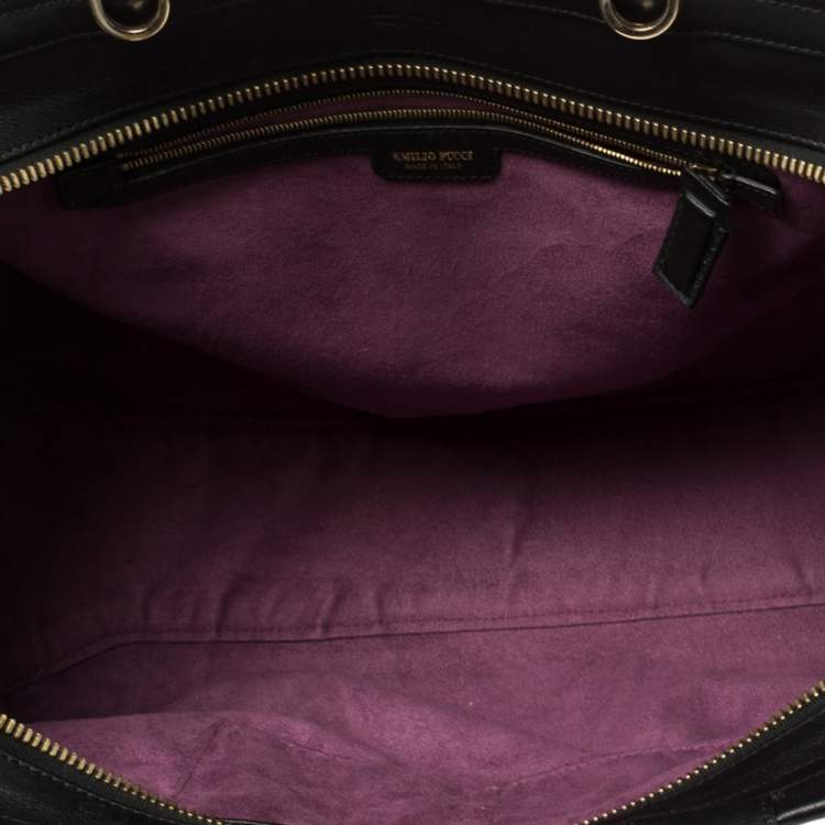 Pre Owned Emilio Pucci Black Leather, Suede and Calfhair Tote