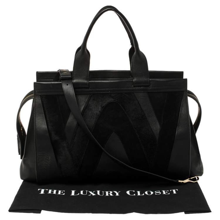 Pre Owned Emilio Pucci Black Leather, Suede and Calfhair Tote