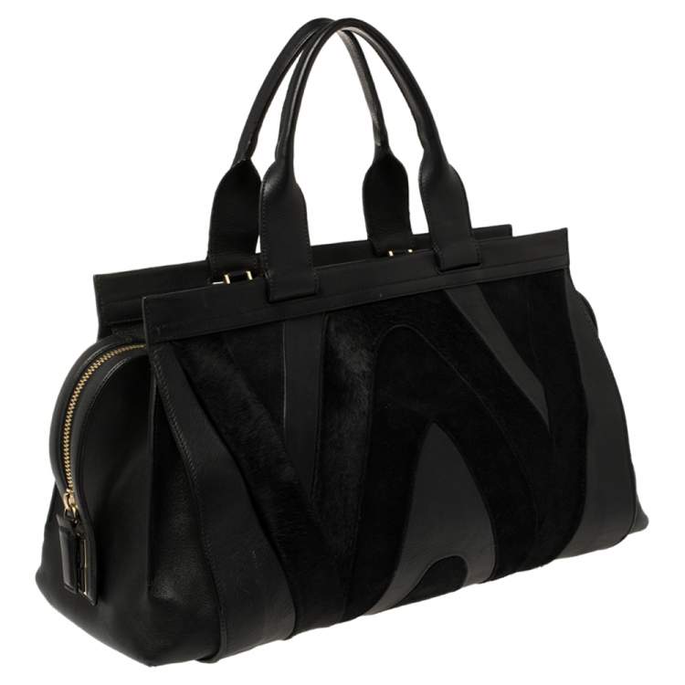 Pre Owned Emilio Pucci Black Leather, Suede and Calfhair Tote
