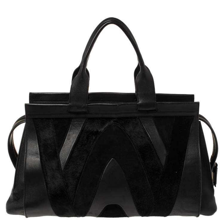 Pre Owned Emilio Pucci Black Leather, Suede and Calfhair Tote