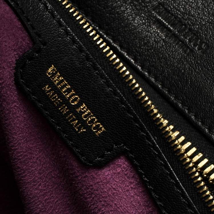 Pre Owned Emilio Pucci Black Leather, Suede and Calfhair Tote