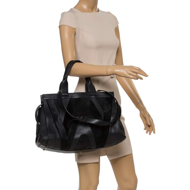 Pre Owned Emilio Pucci Black Leather, Suede and Calfhair Tote