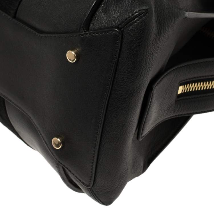 Pre Owned Emilio Pucci Black Leather, Suede and Calfhair Tote