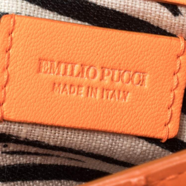 Pre Owned Emilio Pucci Neon Orange Python Marquise Top Handle Bag