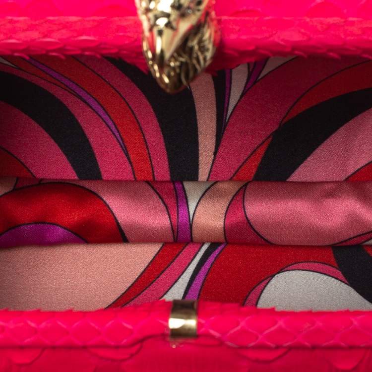 Pre Owned Emilio Pucci Neon Pink Python Eagle Box Clutch