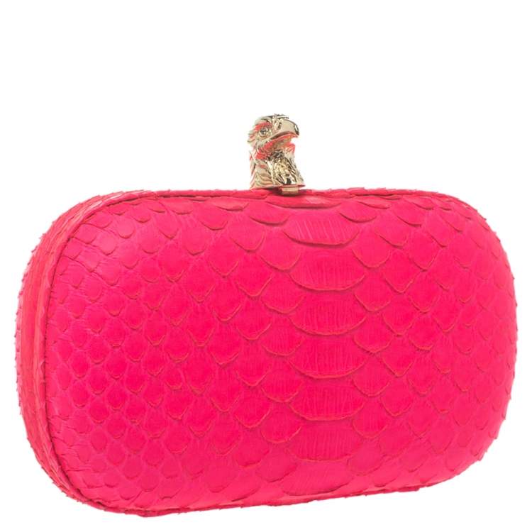 Pre Owned Emilio Pucci Neon Pink Python Eagle Box Clutch
