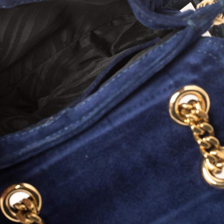 Pre Owned Emilio Pucci Royal Blue Suede Small Marquise Shoulder Bag
